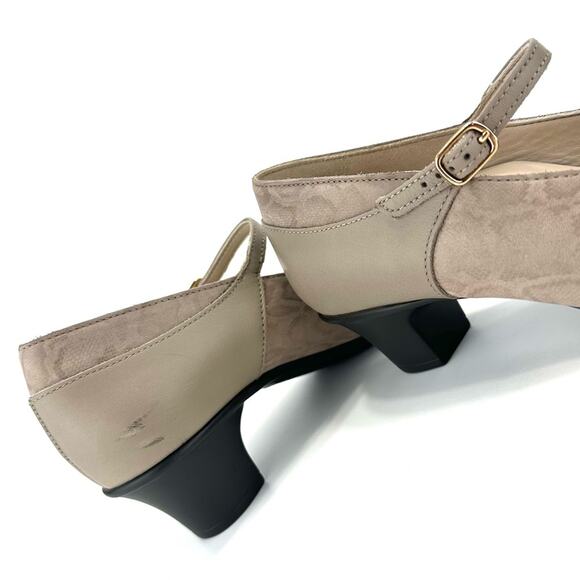 SAS Isabel Mary Jane Pumps Size 8 Wide Taupe/Tan Leather & Leopard Print Textile - Picture 5 of 16